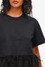 Frame Black Feather Hemmed Short Sleeve Top Size S