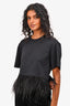 Frame Black Feather Hemmed Short Sleeve Top Size S