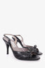 Salvatore Ferragamo Black/White Leather Top Stitch Detail Peep Toe Sling Back Heels Size 7.5