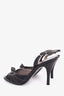 Salvatore Ferragamo Black/White Leather Top Stitch Detail Peep Toe Sling Back Heels Size 7.5