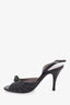 Salvatore Ferragamo Black/White Leather Top Stitch Detail Peep Toe Sling Back Heels Size 7.5