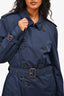 Burberry Brit Navy Nylon Belted Midi Trench Size M