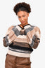 Ulla Johnson Pink/Black Cableknit Wool Puff Sleeve Crewneck Sweater Size M