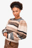 Ulla Johnson Pink/Black Cableknit Wool Puff Sleeve Crewneck Sweater Size M