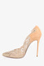 Rene Caovilla Nude Suede and Mesh Embellished Pumps Size 38.5