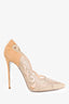 Rene Caovilla Nude Suede and Mesh Embellished Pumps Size 38.5
