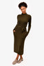Celine Green Wool/Silk Blend Mockeck Belted Dress Size S