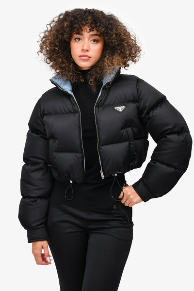 Prada Black Nylon Cropped Logo Puffer Jacket Size 42 – Mine & Yours