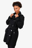 Burberry Brit Black Wool Buttoned Belted Midi Coat Size 14