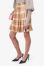 Gucci Cream/Orange Wool Plaid Pleated Horsebit Skirt Size 36