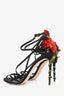 Dolce & Gabbana Black Satin Strappy Rose Heels Size 41
