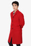 Valentino Red Virgin Wool Single Breasted Coat Size 54 Mens