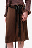 Lanvin Brown Silk Slip Skirt with Belt Size 36