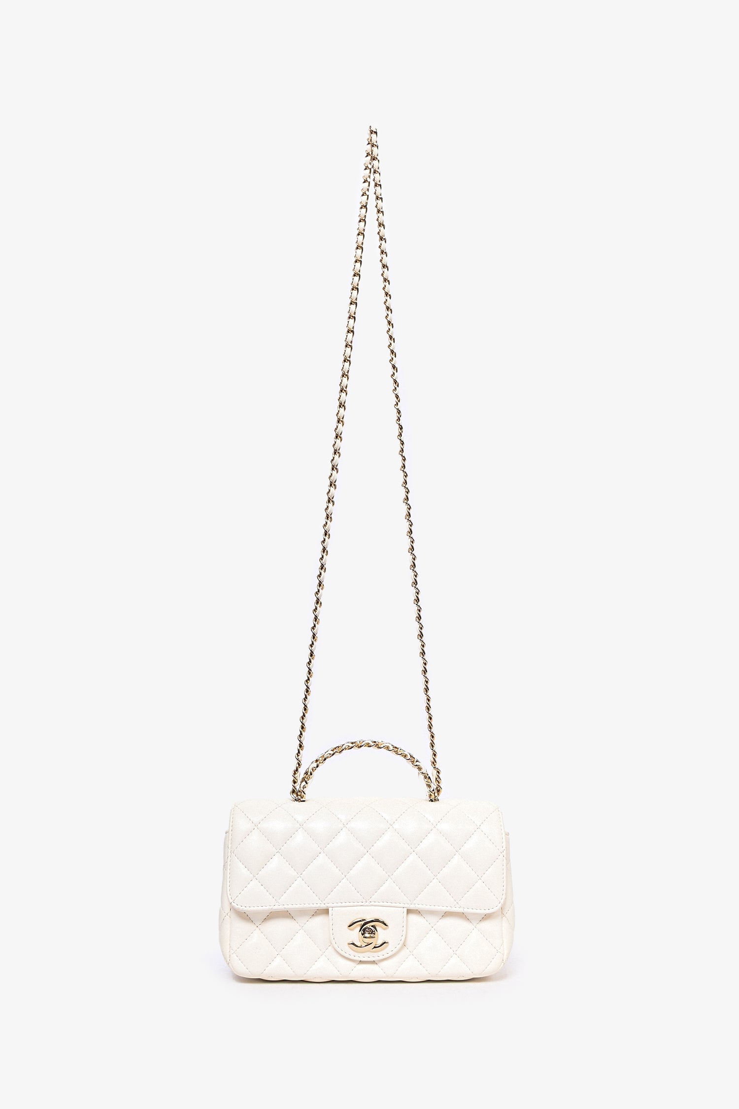 Pre-Loved Chanel™ 2023 White Lambskin Crystal Coco Handle Small