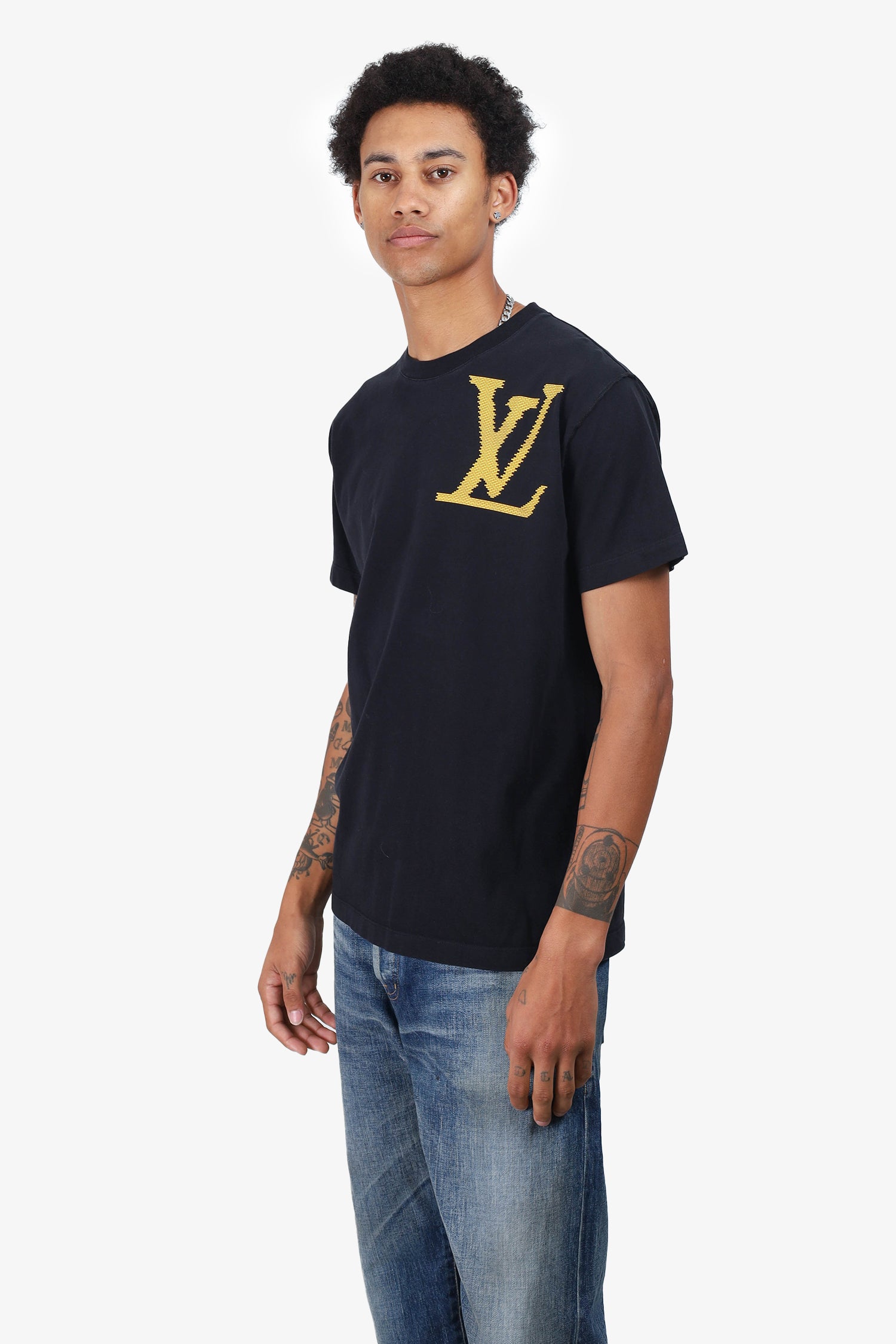 Louis Vuitton Black/Yellow Brick Printed Logo T-Shirt Size M Mens