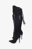 Versace Black Suede Lace Up Knee High Pointed Toe Runway Boots Size 37