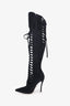 Versace Black Suede Lace Up Knee High Pointed Toe Runway Boots Size 37