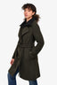 Soia & Kyo Army Green Wool Blend Double Lined Zip/Belted Coat Size XS