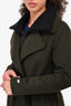 Soia & Kyo Army Green Wool Blend Double Lined Zip/Belted Coat Size XS