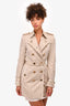 Burberry Greige Leather Trimmed Short Belted Trench Coat Size 2