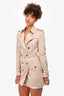 Burberry Greige Leather Trimmed Short Belted Trench Coat Size 2