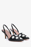 Diane Von Furstenberg Black/White Floral Leather Slingback Heels Size 37