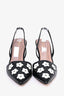 Diane Von Furstenberg Black/White Floral Leather Slingback Heels Size 37