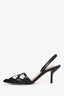 Diane Von Furstenberg Black/White Floral Leather Slingback Heels Size 37