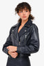 Veronica Beard Blue 'Dylan' Leather Jacket with Detachable Sleeves Size 2