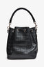 Saint Laurent 2015 Black Croc Embossed Leather Emmanuelle Bucket Bag