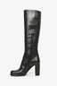 Bottega Veneta Black Leather Square Toe Knee High Boots Size 37