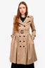 Burberry London Tan Pleated Belted Trench Coat Size 4