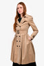 Burberry London Tan Pleated Belted Trench Coat Size 4
