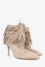 Aquazurra Taupe Suede Fringe Ankle Boots Size 40