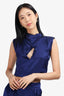 Nicholas Navy Blue Silk Sleeveless Cut-Out Detail Mock Neck Crop Top Size 0