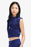 Nicholas Navy Blue Silk Sleeveless Cut-Out Detail Mock Neck Crop Top Size 0