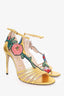 Gucci Gold Metallic Ophelia Floral Embroidered Ankle Strap Sandals Size 37.5