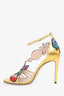 Gucci Gold Metallic Ophelia Floral Embroidered Ankle Strap Sandals Size 37.5