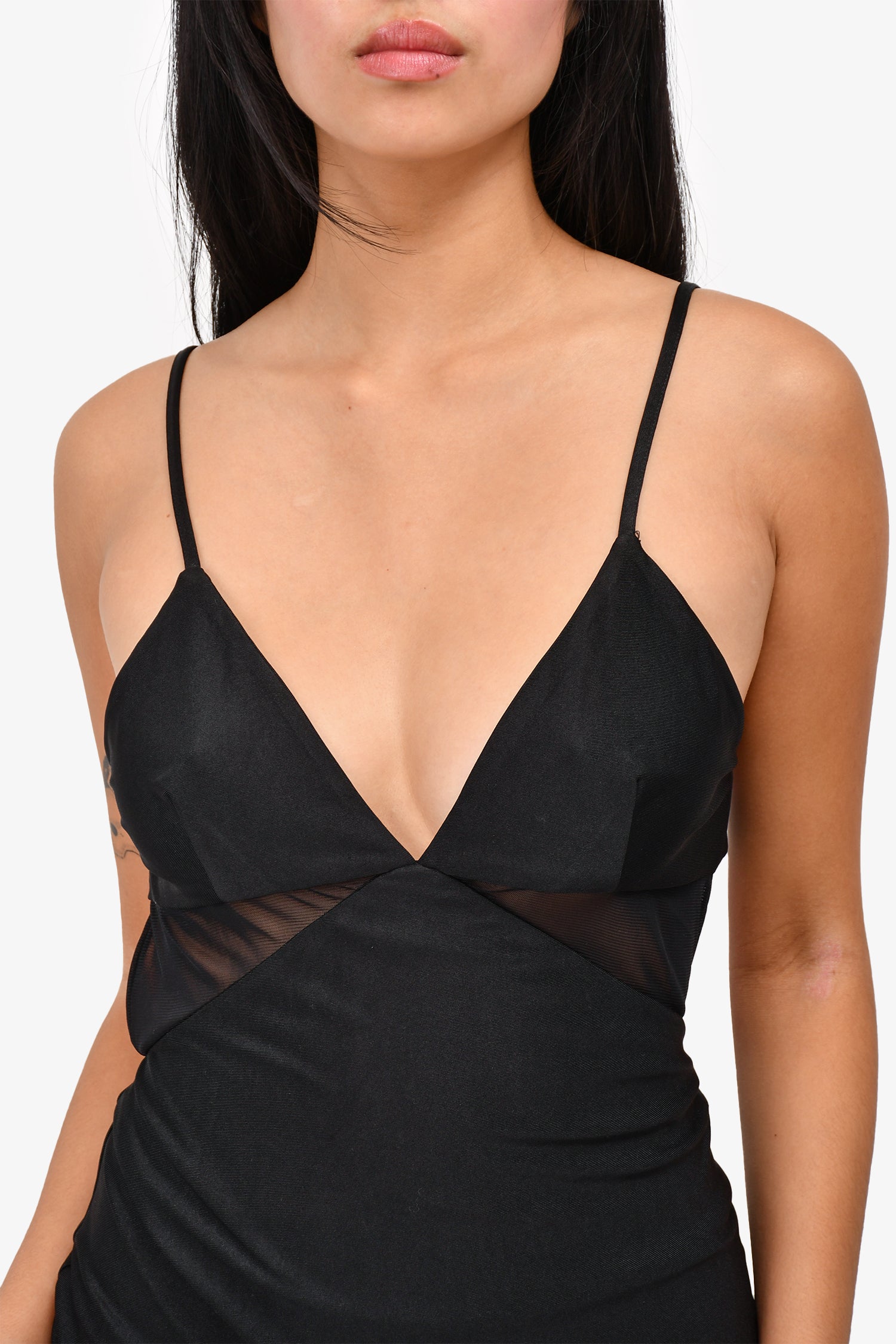 Retrofete Black Slinky Mesh Detailed Strappy 'Stormi' Maxi Dress Size   Mine & Yours