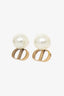 Christian Dior Gold Tone CD Logo Pearl Tribales Earrings