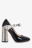 Gucci Black/Beige Patent Leather Bow Mary Jane Heels Size 38.5