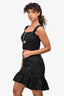 Sandro Black Linen Blend Sleeveless Cutout Dress with Multicolour Rhinestones Size 36