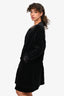 Sonia Rykiel Black Velvet Quilted Zip-Up Cinched Waisted Jacket Size S