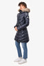 Moncler Navy Down Fur Hood Midi Coat Size 1