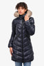 Moncler Navy Down Fur Hood Midi Coat Size 1