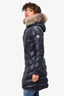 Moncler Navy Down Fur Hood Midi Coat Size 1
