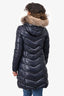 Moncler Navy Down Fur Hood Midi Coat Size 1