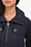 Burberry Navy Nylon Zip Jacket with Convertible Hood Size S