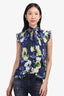 Erdem Blue Floral Sleeveless Ruffle Blouse Est. Size S