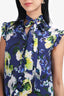 Erdem Blue Floral Sleeveless Ruffle Blouse Est. Size S